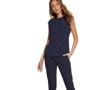 Tommy Hilfiger Women’s Ruffled Sleeveless Blouse. Blue. Size Small. NWT